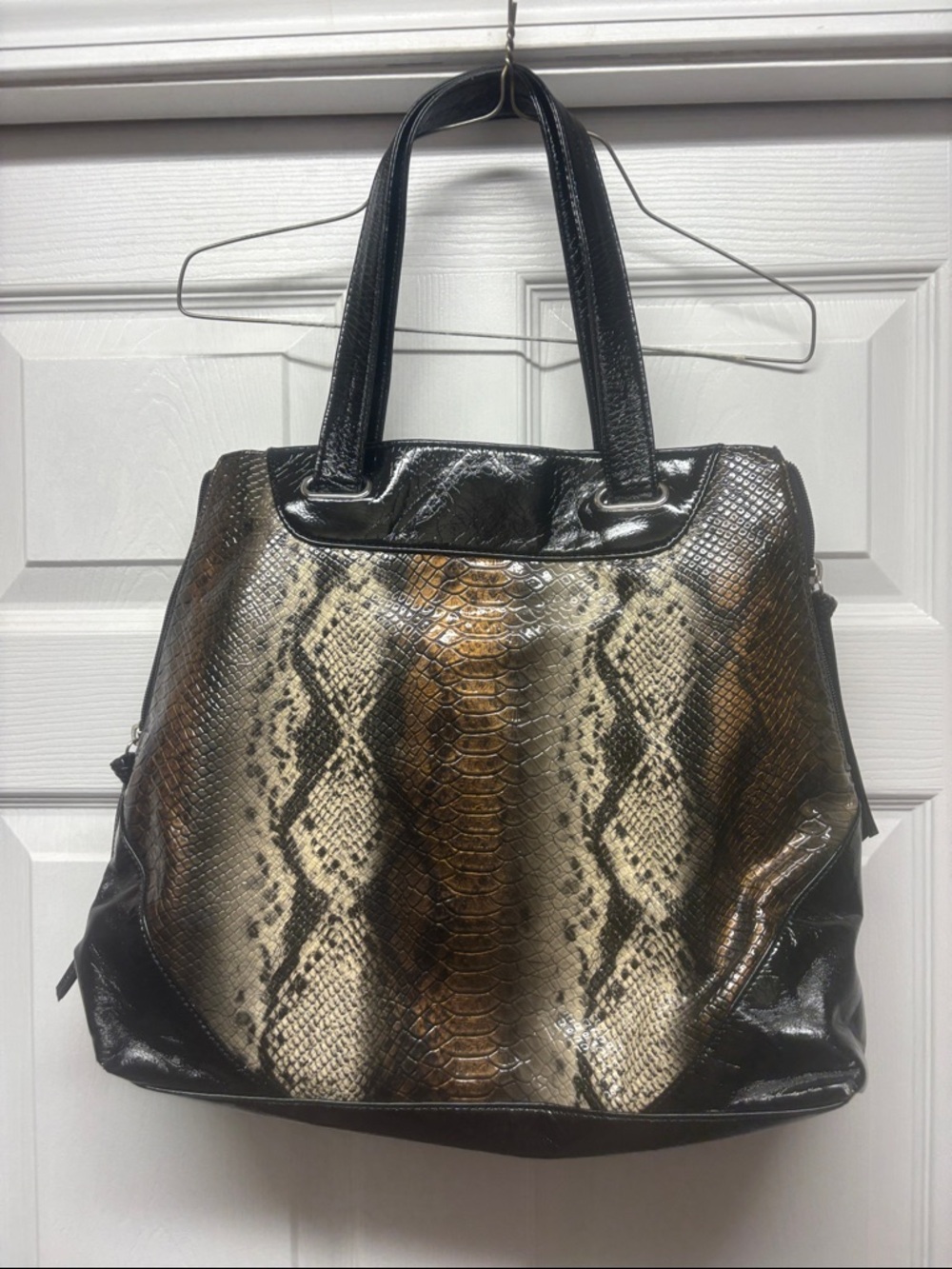 Kate Landry Expandable Snake-Print Tote Bag in Brown and Black